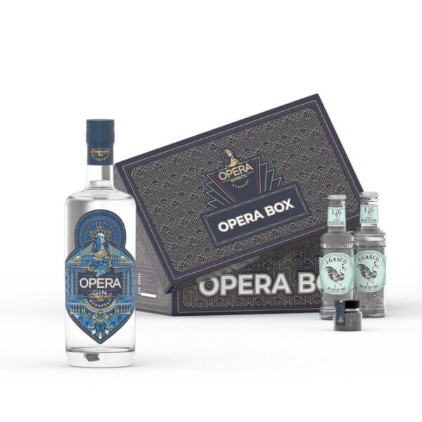Opera GT Box with 2 bottles of J.Gasco tonic and juniper garnish
